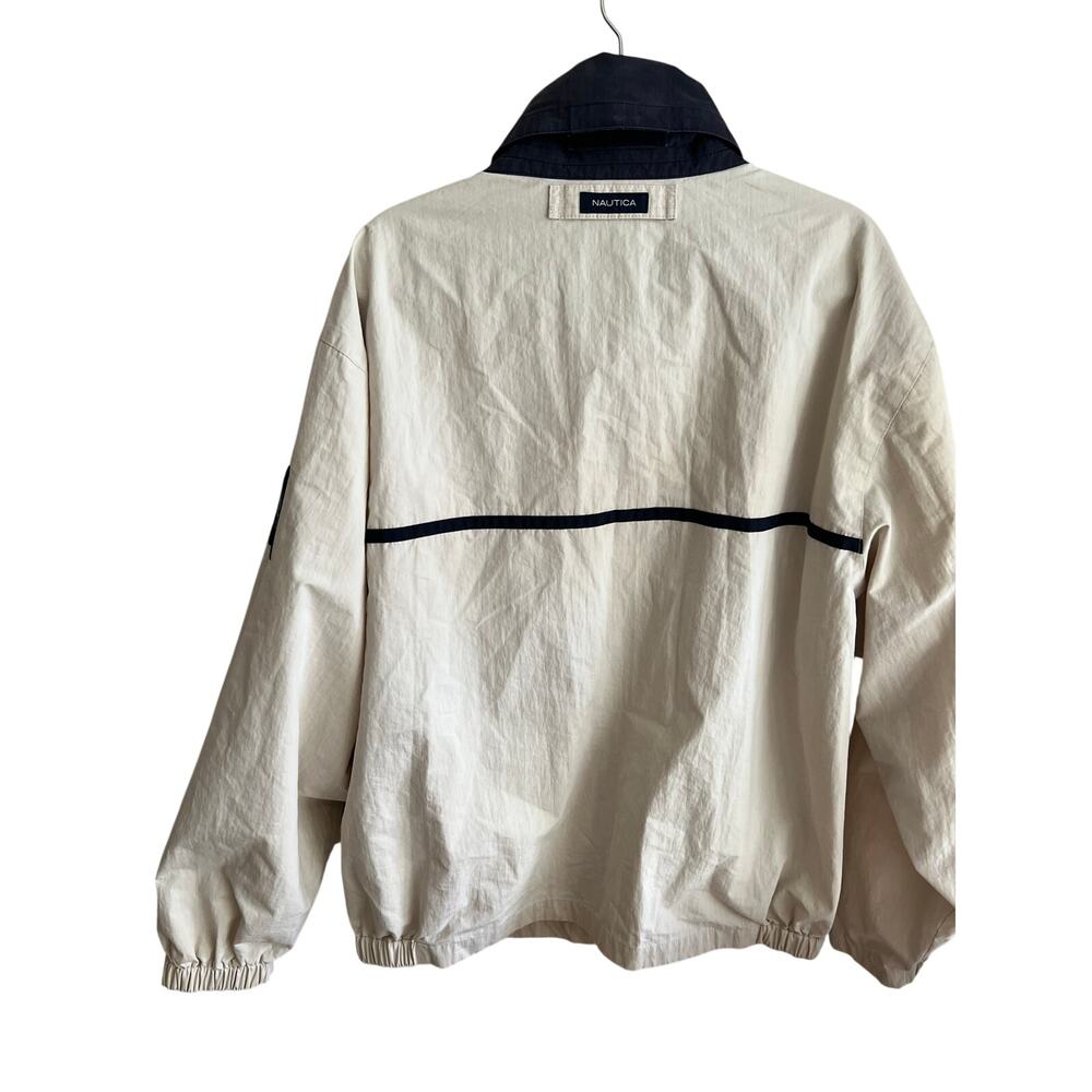 Vintage 90s Nautica NS-83 Beige Navy Hooded Windbreaker Jacket XXL Mesh Lined - Picture 3 of 8